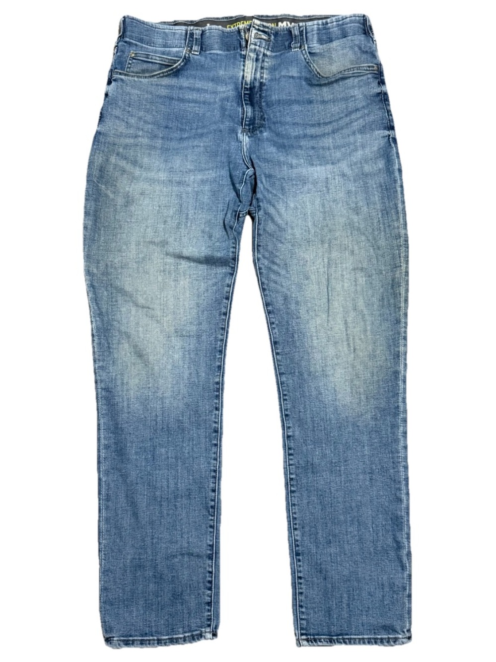 Lee Extreme Motion MVP Straight Fit Tapered Denim Jeans 38 X 34 Whiskered Blue